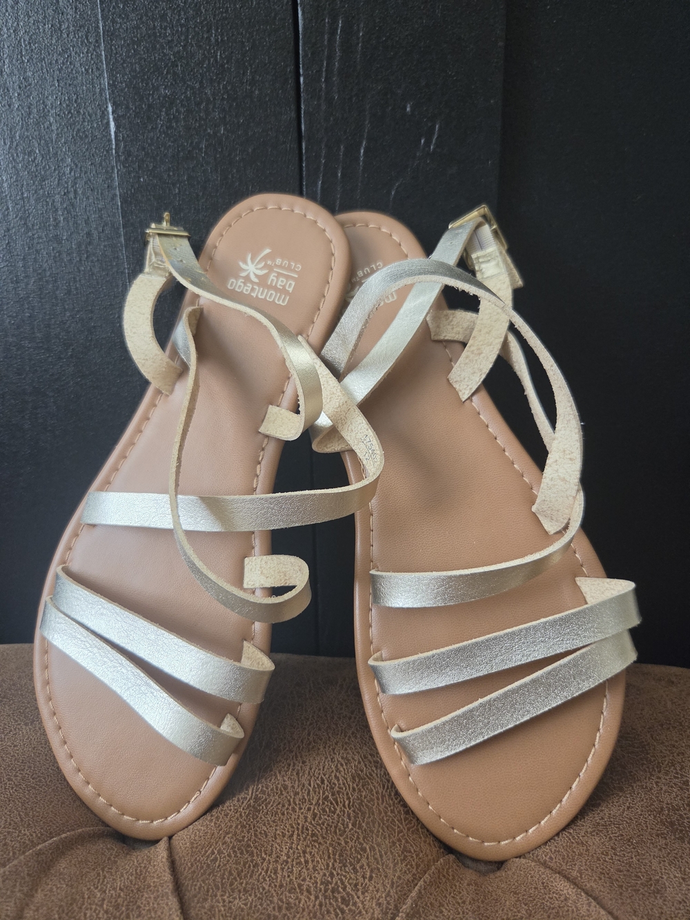 Montego Bay Club Metallic Gold Multi-Strap Women's Sandals ~ Size 6